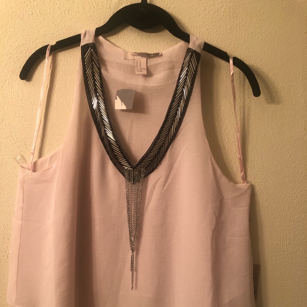 Embellished Sleeveless V-neck Blouse NWT